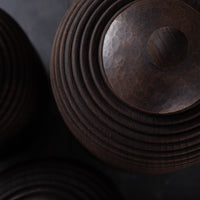 SET OF 3 LIDDED VESSEL IN EBONIZED CHERRY AND PATINATED COPPER