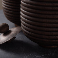 SET OF 3 LIDDED VESSEL IN EBONIZED CHERRY AND PATINATED COPPER