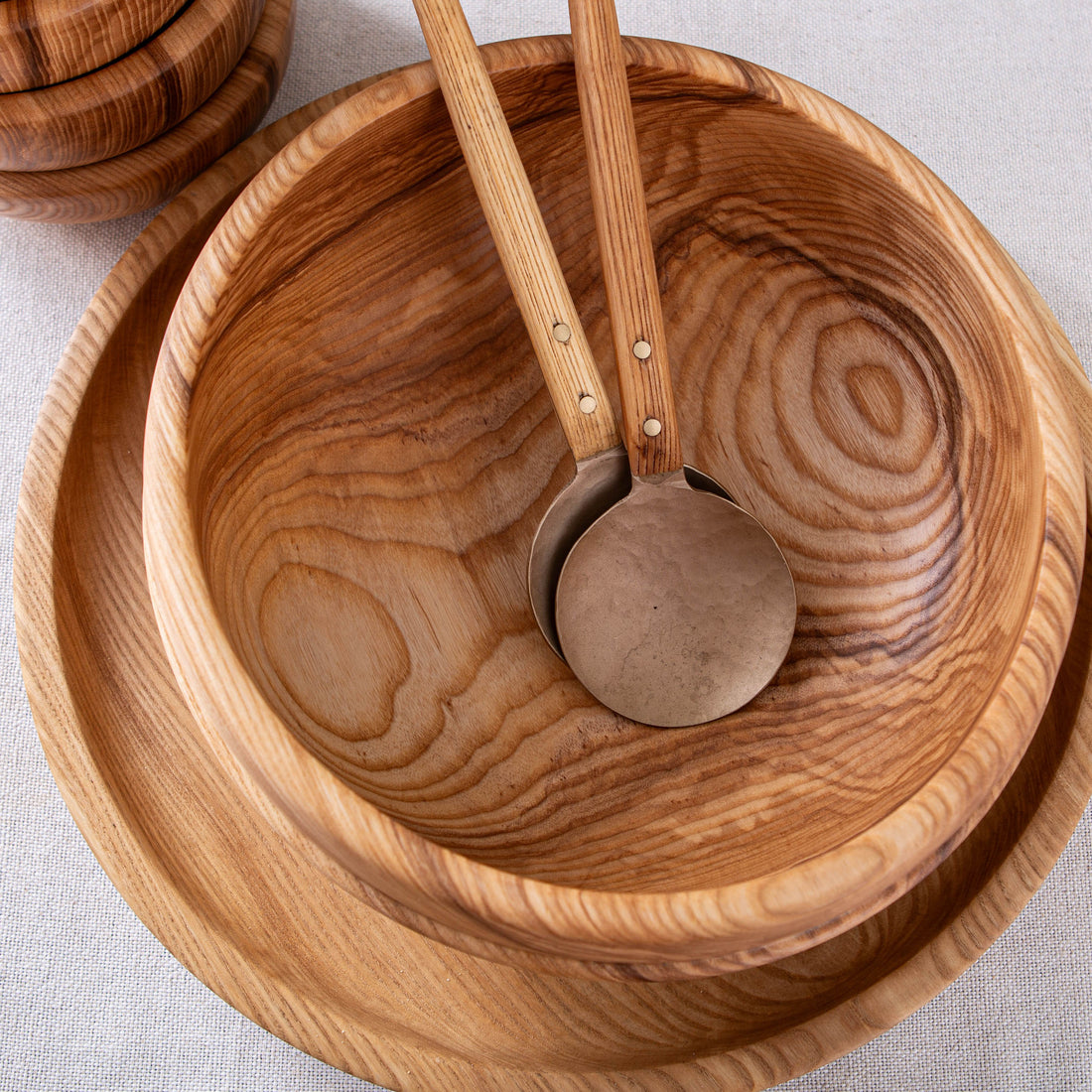 RAISED BEAD OBLIQUE BOWL/PLATTER SET IN FIGURED ASH 13x4.75"