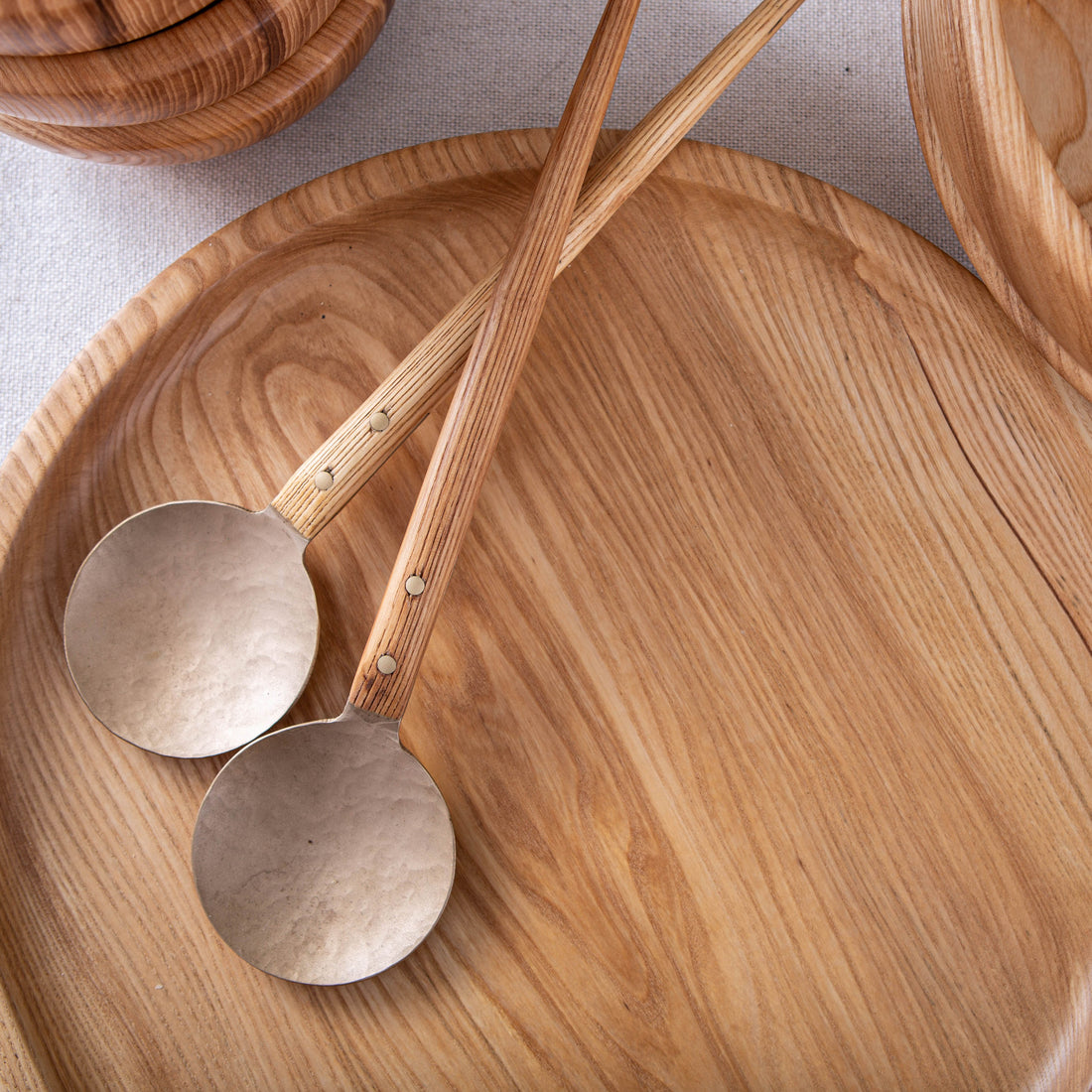 RAISED BEAD OBLIQUE BOWL/PLATTER SET IN FIGURED ASH 13x4.75"