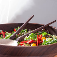 SALAD SERVERS IN BRASS AND BLACK WALNUT