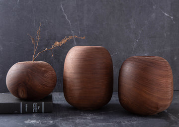 SET OF THREE SUNKEN TOP VESSELS IN TEXTURED BLACK WALNUT