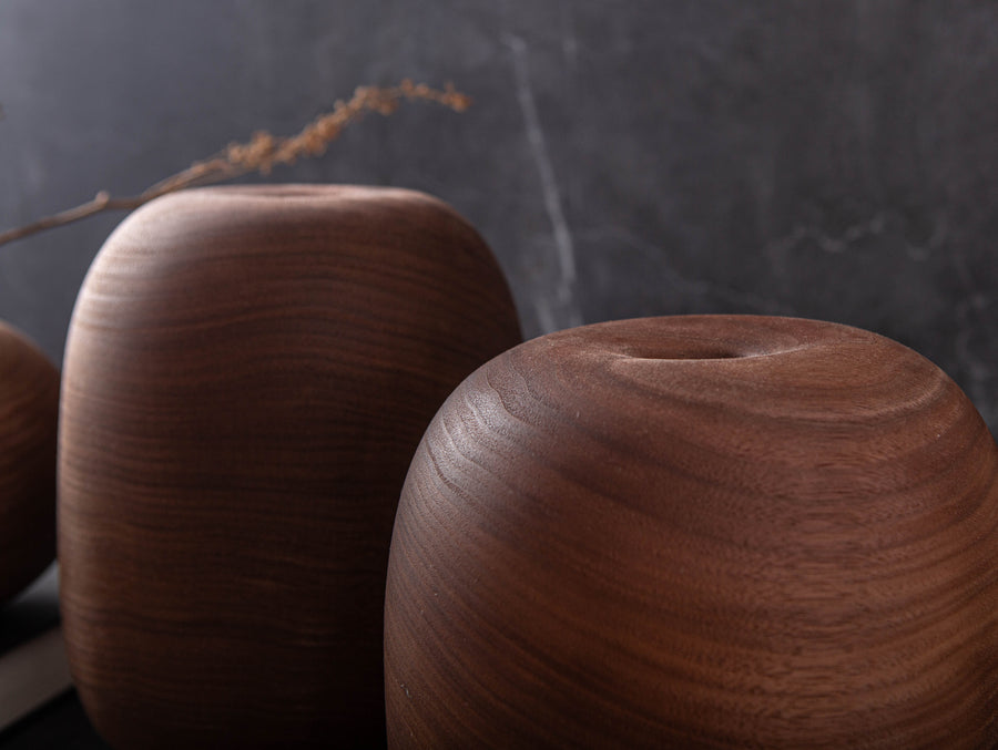 SET OF THREE SUNKEN TOP VESSELS IN TEXTURED BLACK WALNUT