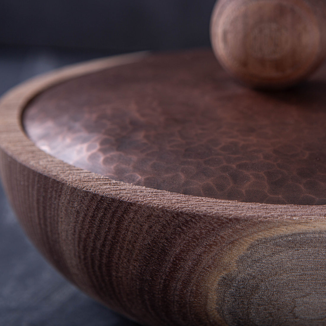 LIDDED VESSEL IN PATINATED COPPER AND BLACK WALNUT