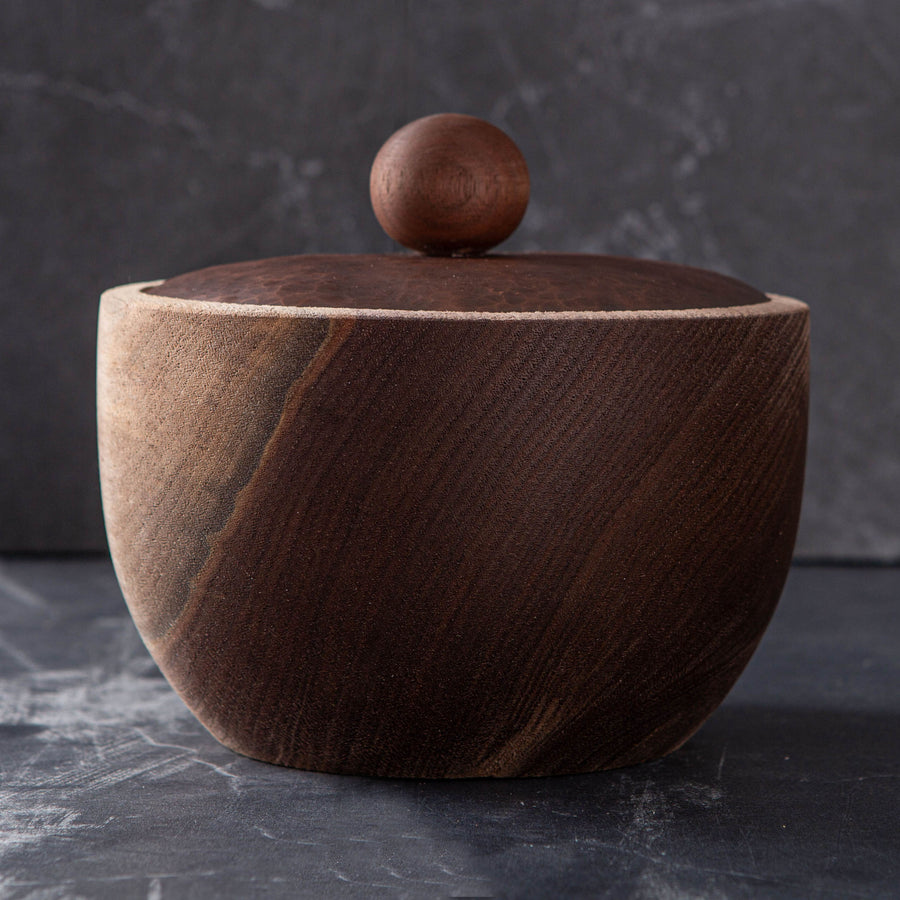 LIDDED VESSEL IN PATINATED COPPER AND BLACK WALNUT 2