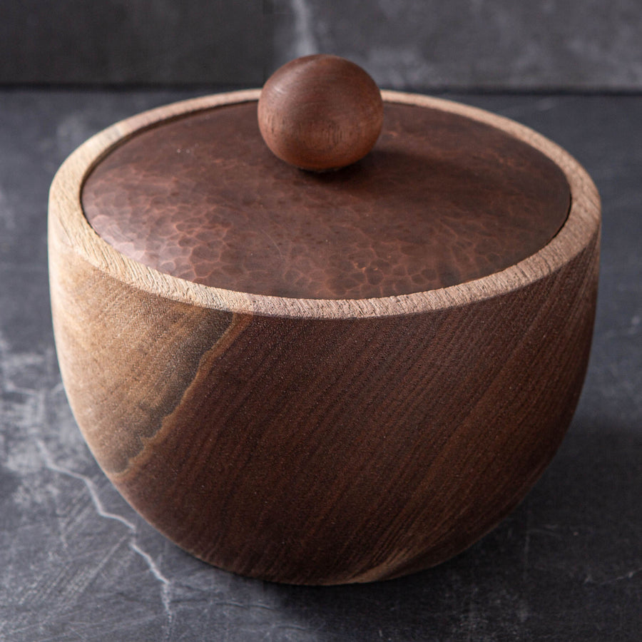 LIDDED VESSEL IN PATINATED COPPER AND BLACK WALNUT 2