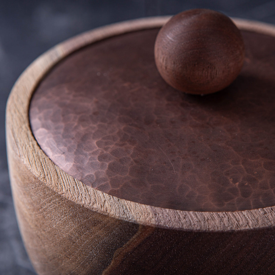 LIDDED VESSEL IN PATINATED COPPER AND BLACK WALNUT 2