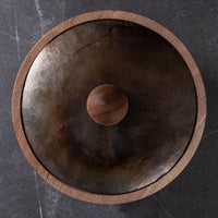 LIDDED VESSEL IN BURNT AND WAXED STEEL AND BLACK WALNUT