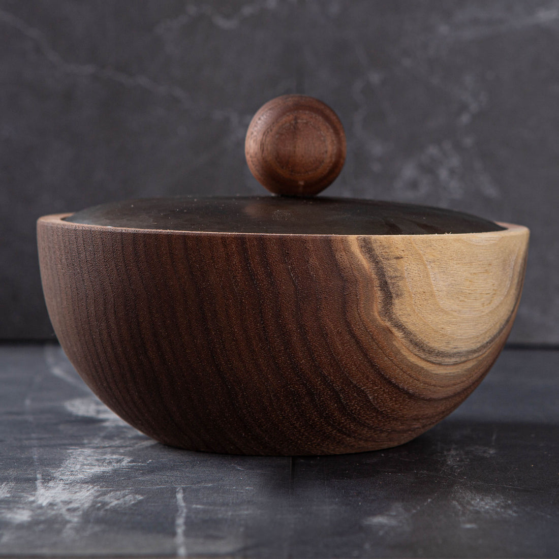 LIDDED VESSEL IN BURNT AND WAXED STEEL AND BLACK WALNUT 2