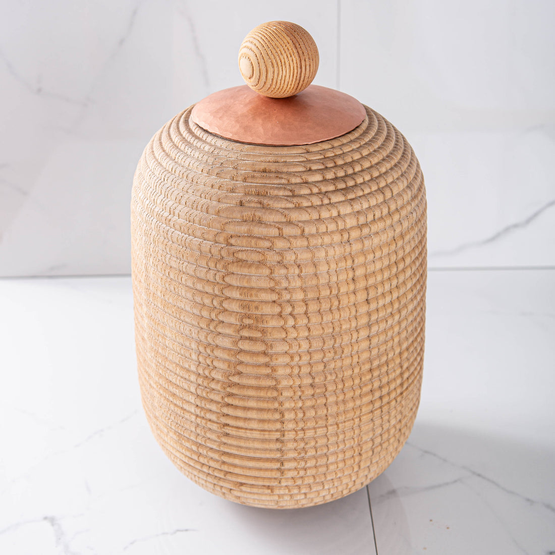 LIDDED VESSEL IN ASH AND COPPER