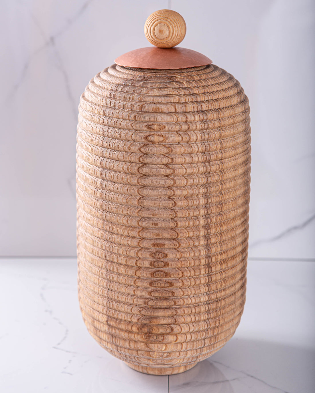 LIDDED VESSEL IN ASH AND COPPER 2